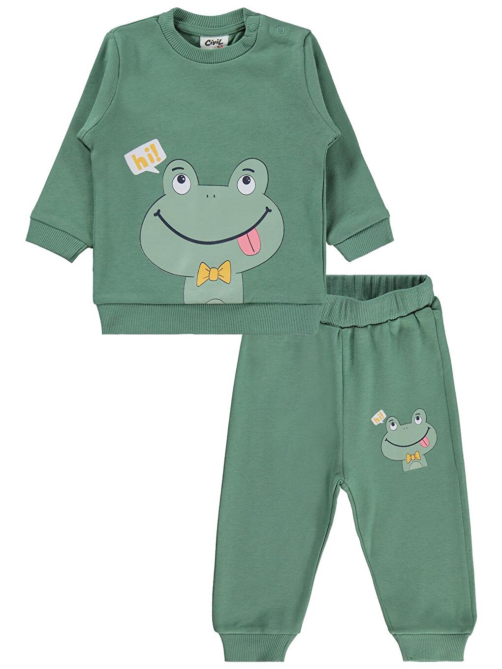Baby Erkek Bebek Kurbağa Baskılı 6-18 Ay Takım - Haki-3
