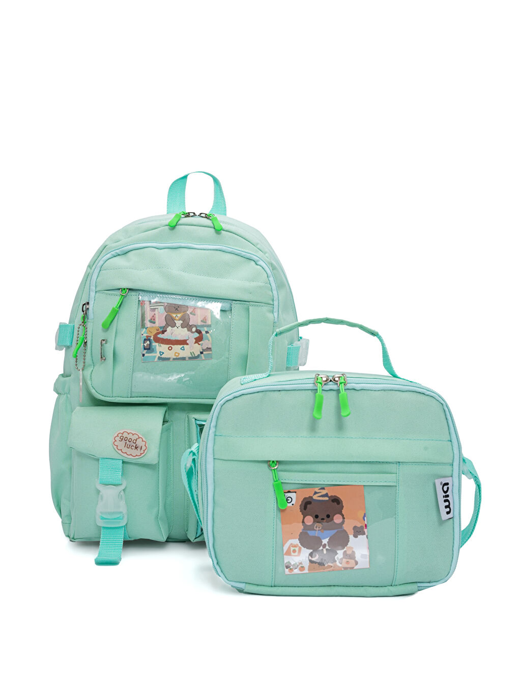 Kawaii Kore Tarzı Ayıcıklı İlkokul ve Beslenme Çantası-1