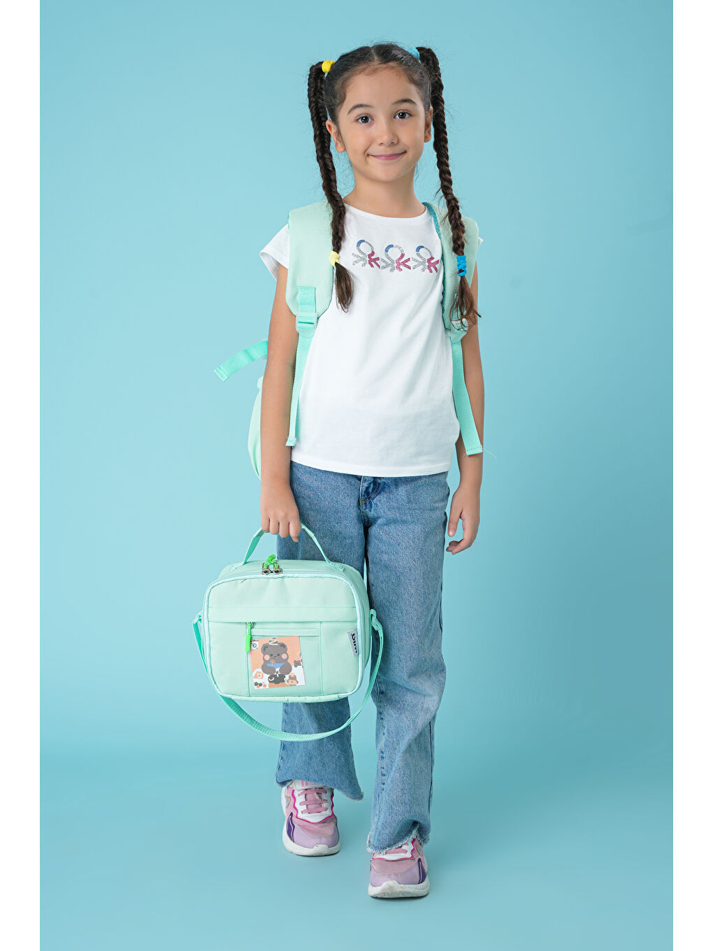 Kawaii Kore Tarzı Ayıcıklı İlkokul ve Beslenme Çantası-5