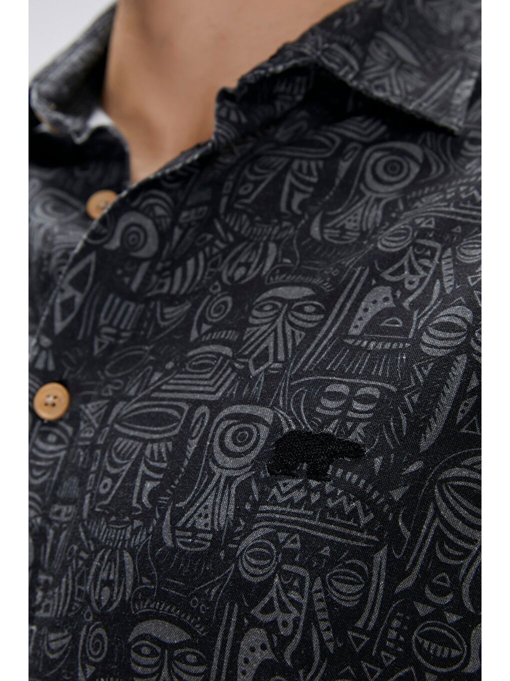 Merle Siyah Kısa Kollu Baskılı Erkek Gömlek-3