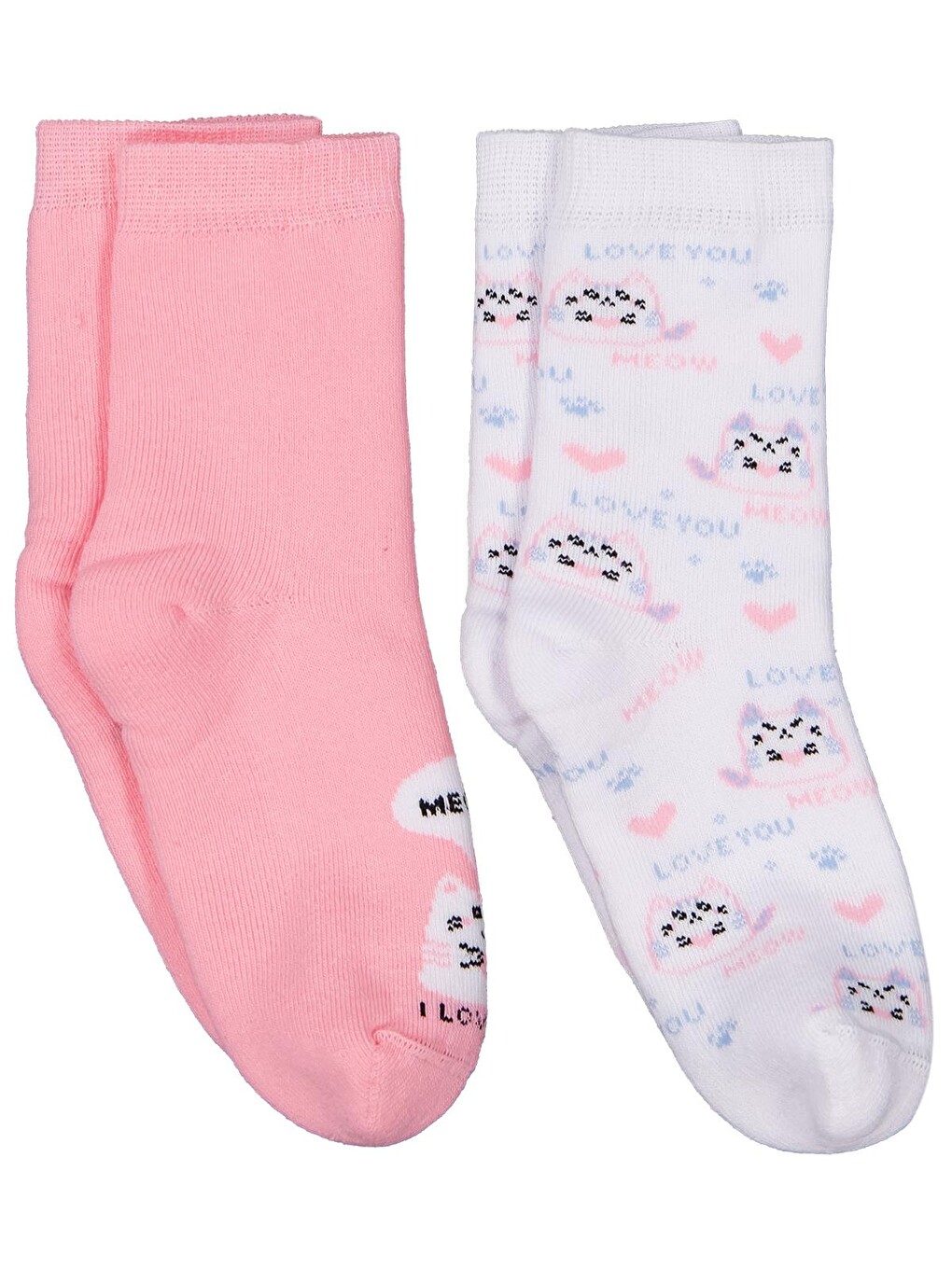 Beyaz Girls Meow Havlu 2'li 2-12 Yaş Kız Soket Çorap - Standart