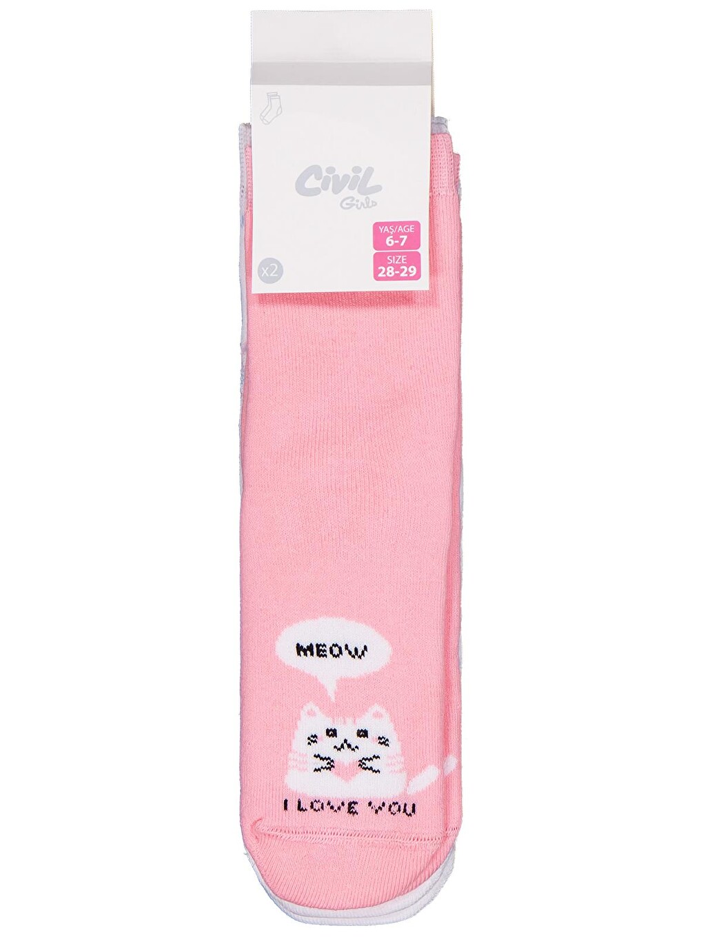 Beyaz Girls Meow Havlu 2'li 2-12 Yaş Kız Soket Çorap - Standart-4