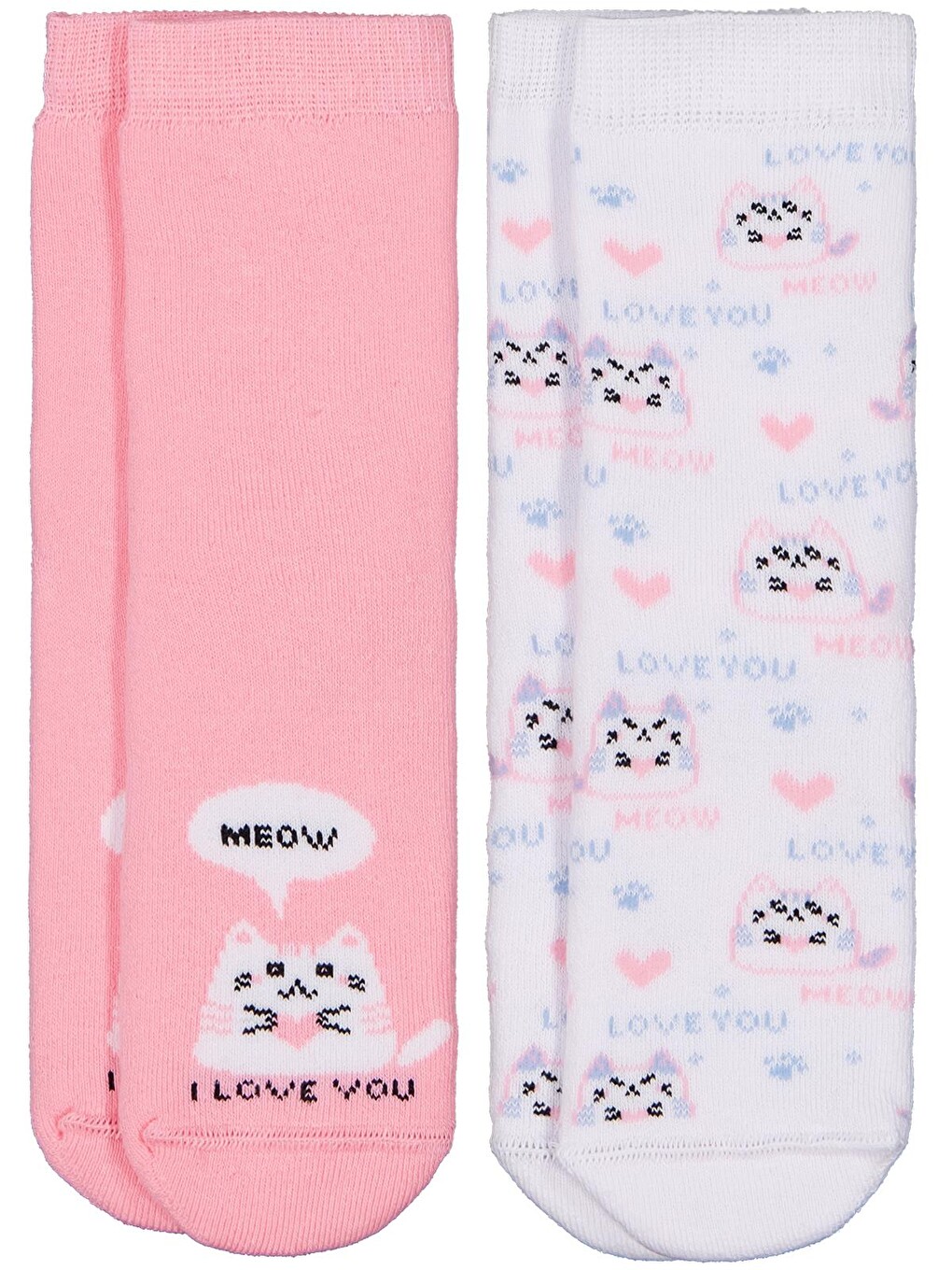 Beyaz Girls Meow Havlu 2'li 2-12 Yaş Kız Soket Çorap - Standart-5