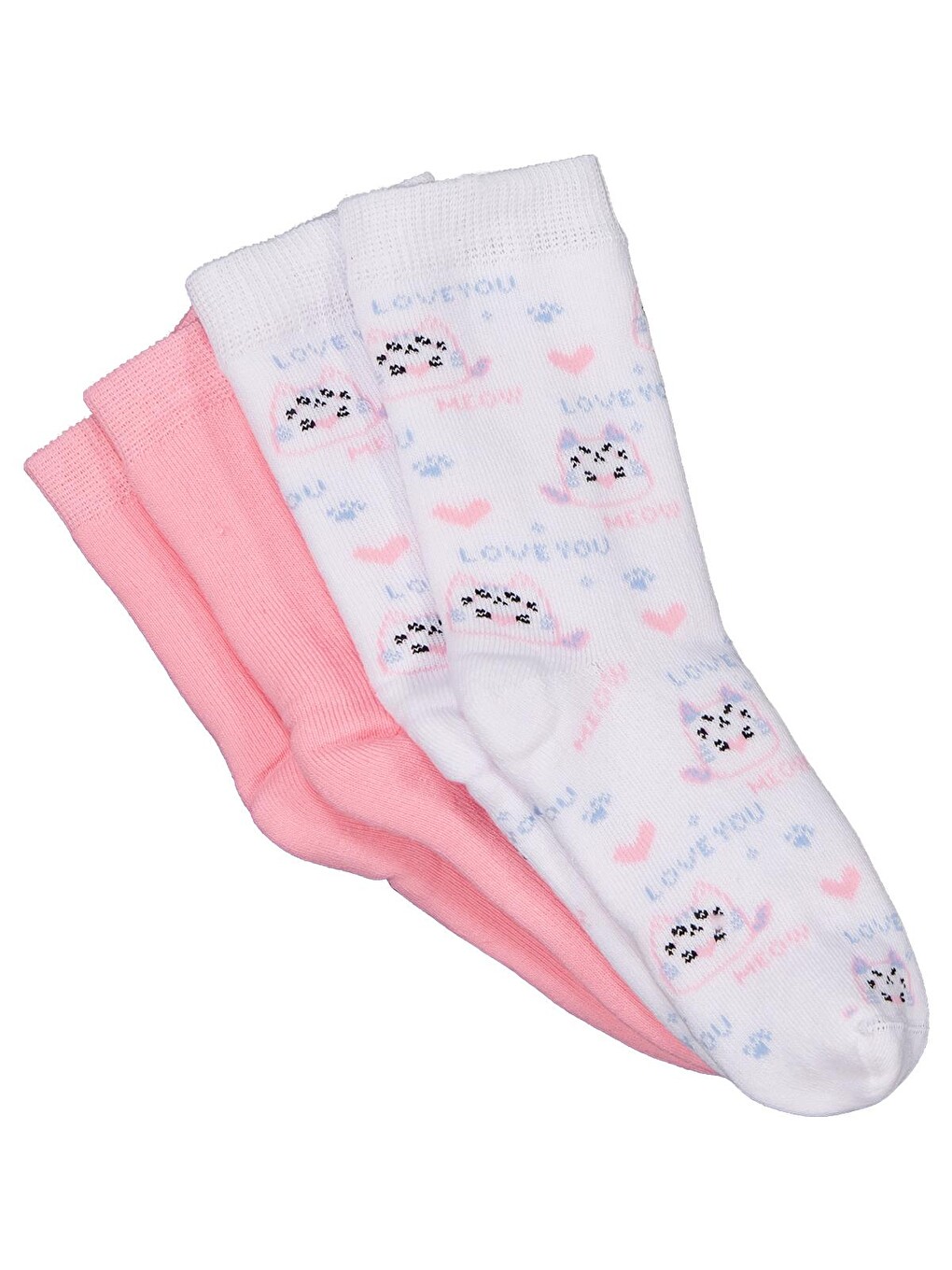 Beyaz Girls Meow Havlu 2'li 2-12 Yaş Kız Soket Çorap - Standart-7