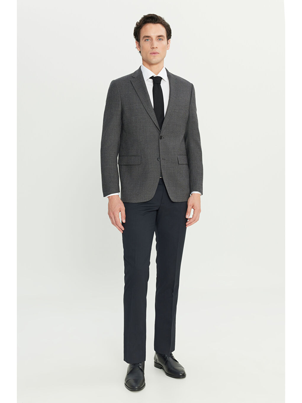 Erkek Antrasit Comfort Fit Rahat Kesim Mono Yaka Desenli Yünlü Ceket-1