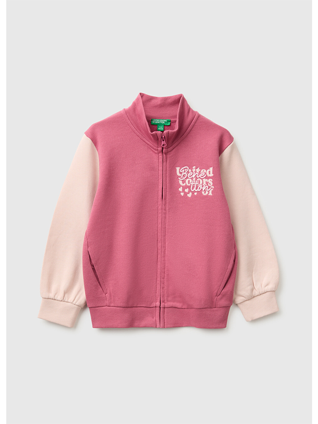 Kız Bebek Fuşya Önü İşlemeli Ribanalı Boğazlı Fermuarlı Dik Yaka Sweatshirt
