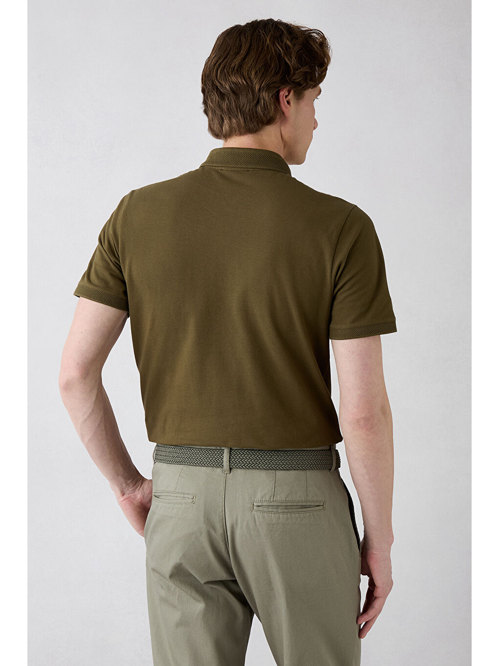 Haki Kıvrılmaz Polo Yaka Slim Fit Dar Kesim Ribana Detaylı Pamuk Tişört-3