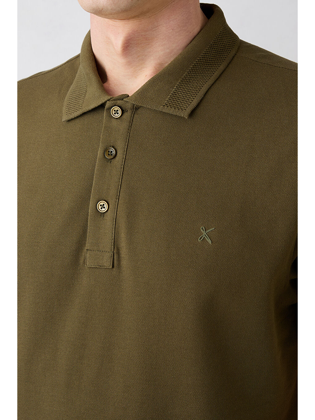 Haki Kıvrılmaz Polo Yaka Slim Fit Dar Kesim Ribana Detaylı Pamuk Tişört-4