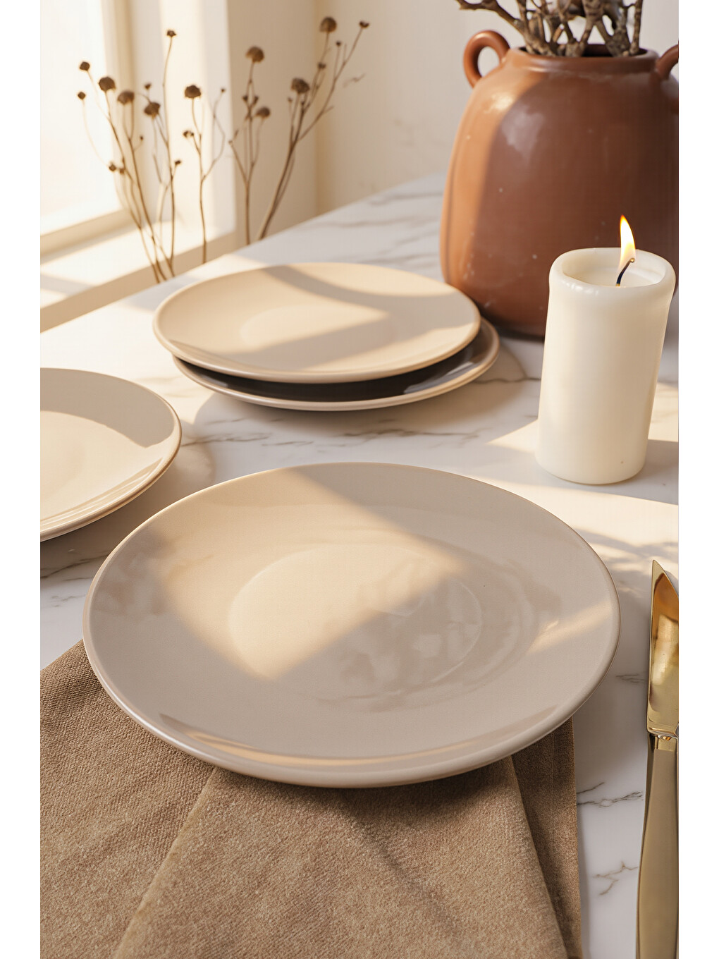 Kahverengi Taupe Ege Pasta Tabağı 20 cm 4 Adet-2