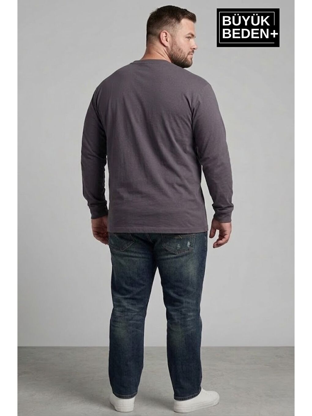Gri Erkek Büyük Beden M Baskılı 2 İplik Bisiklet Yaka Tişört SPR26BTS942-13-1
