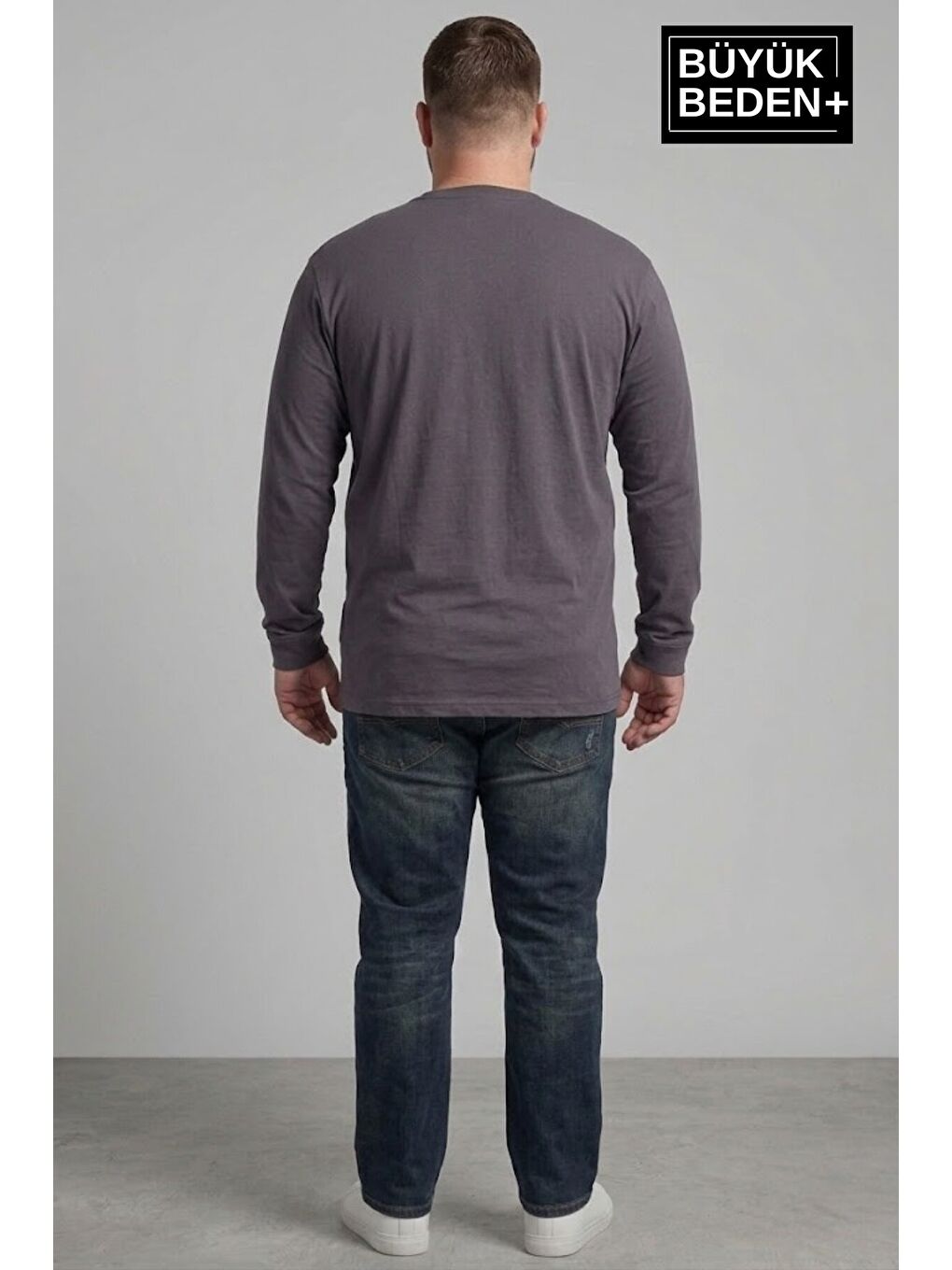 Gri Erkek Büyük Beden M Baskılı 2 İplik Bisiklet Yaka Tişört SPR26BTS942-13-2