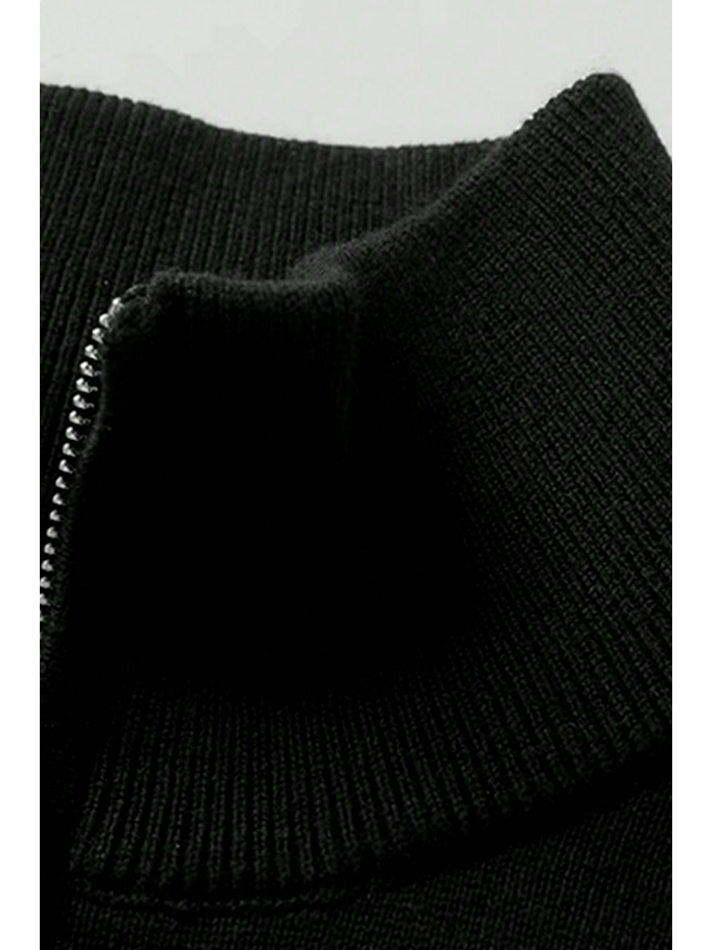 Erkek Siyah Regular Fit Yarım Pat Fermuarlı Yaka Triko Kazak-1