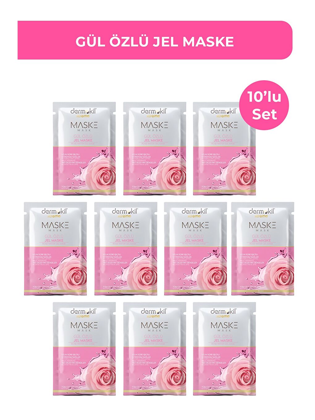 Aydınlatıcı Gül Özlü Jel Maske 15 ml x 10 Adet