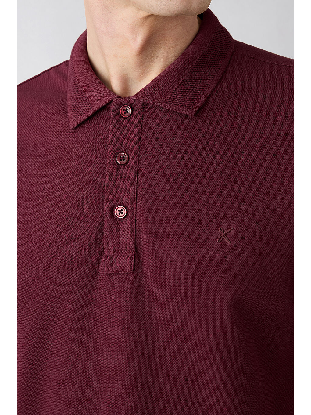 Bordo Kıvrılmaz Polo Yaka Slim Fit Dar Kesim Ribana Detaylı Pamuk Tişört-1