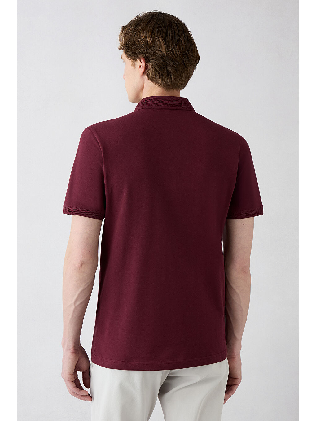 Bordo Kıvrılmaz Polo Yaka Slim Fit Dar Kesim Ribana Detaylı Pamuk Tişört-3