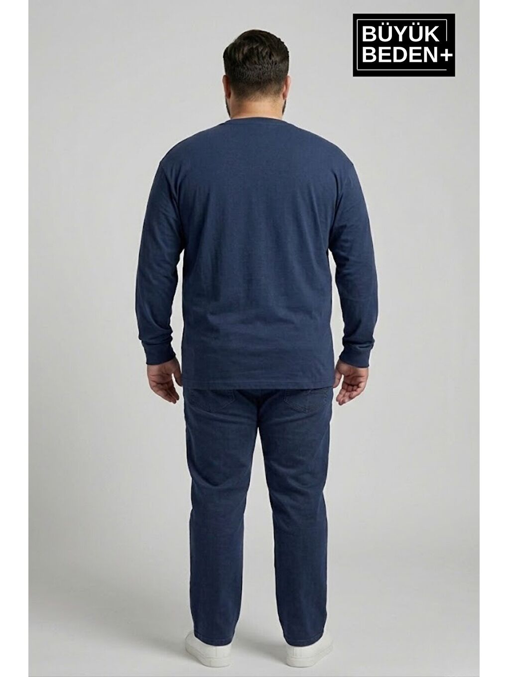 Lacivert Erkek Büyük Beden El Yazılı Brooklyn Baskılı 2 İplik Bisiklet Yaka Tişört SPR26BTS942-6-2