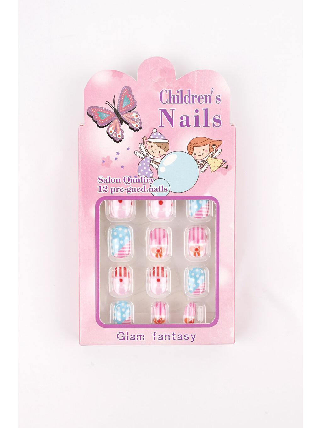 Çok Renkli Çizgili Desenli Kız Çocuk Takma Tırnak-2