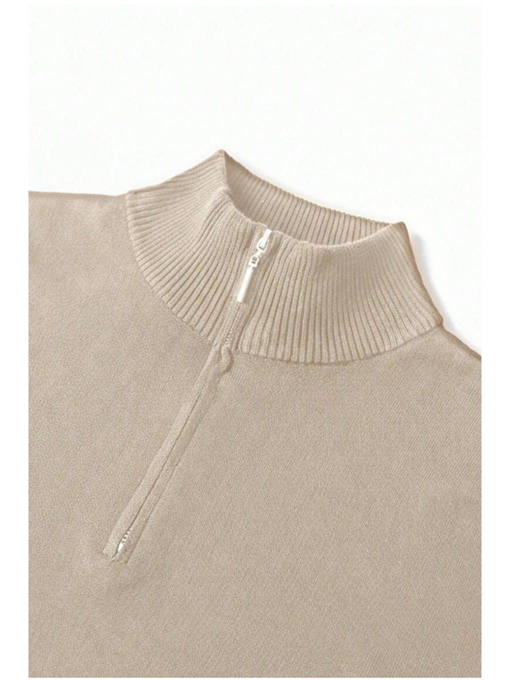 Erkek Bej Regular Fit Yarım Pat Fermuarlı Yaka Triko Kazak-1