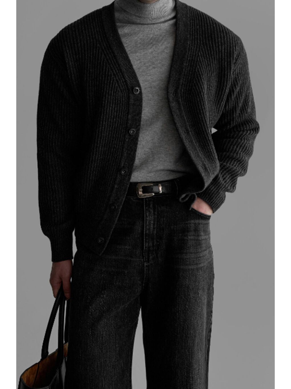 Gri Erkek Regular Fit Düğmeli V Yaka Triko Hırka