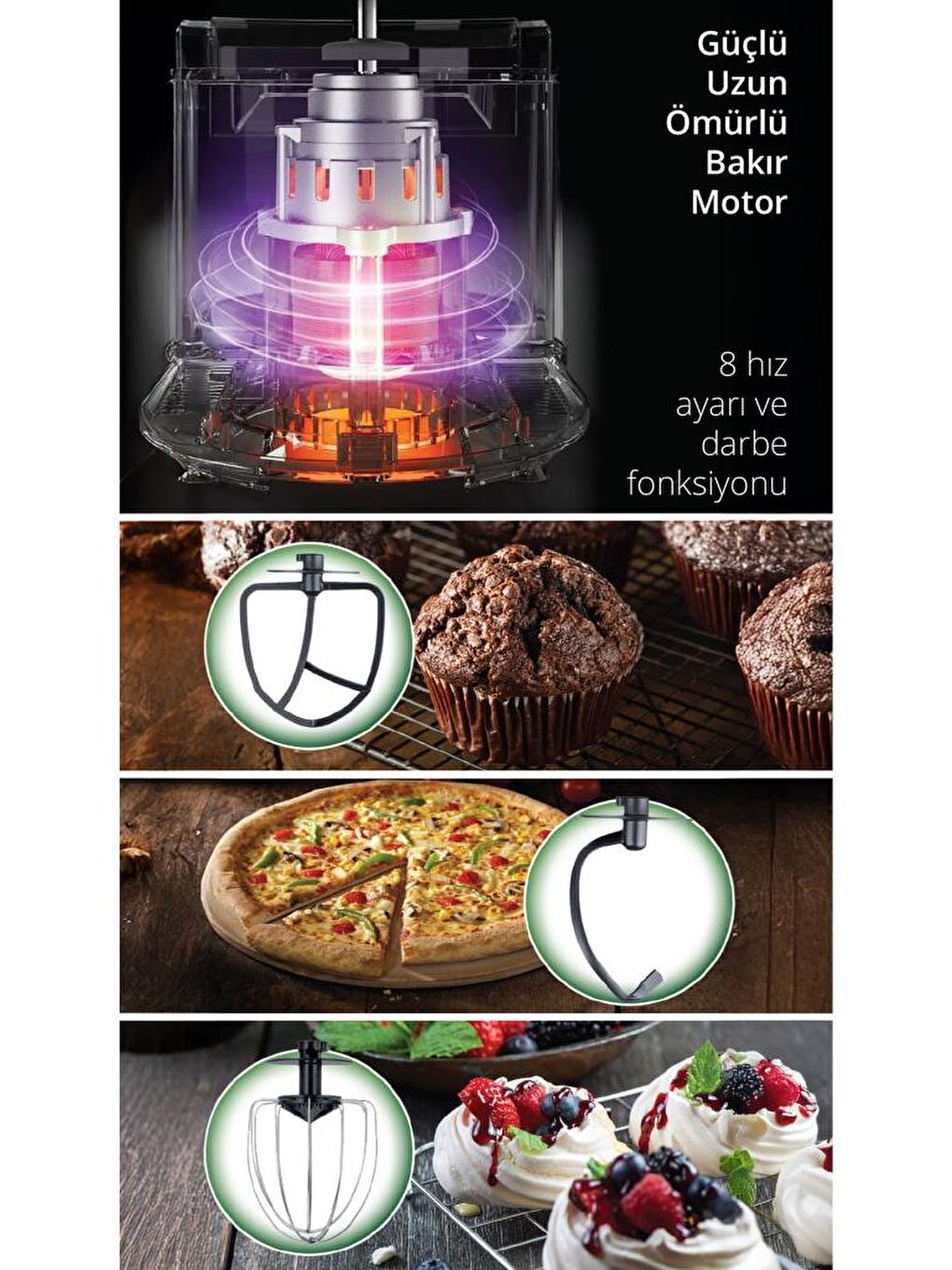 Kmx-3638 Hamur Yoğurma & Stand Mikser 5,3 Lt 1300w Mutfak Şefi Siyah-2