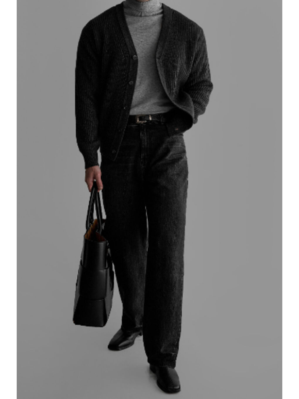 Gri Erkek Regular Fit Düğmeli V Yaka Triko Hırka-3