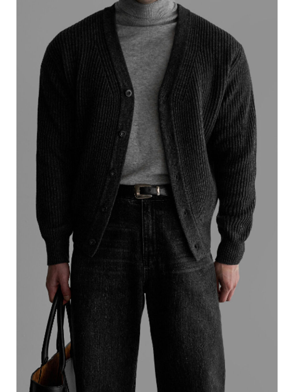 Gri Erkek Regular Fit Düğmeli V Yaka Triko Hırka-5