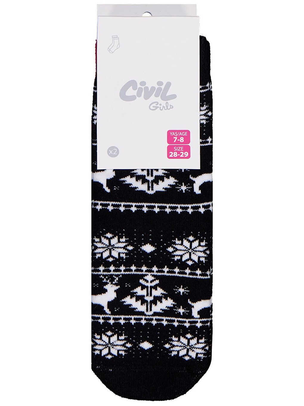 Beyaz Girls Snow Deer Havlu 2'li 3-11 Yaş Kız Soket Çorap - Standart-1