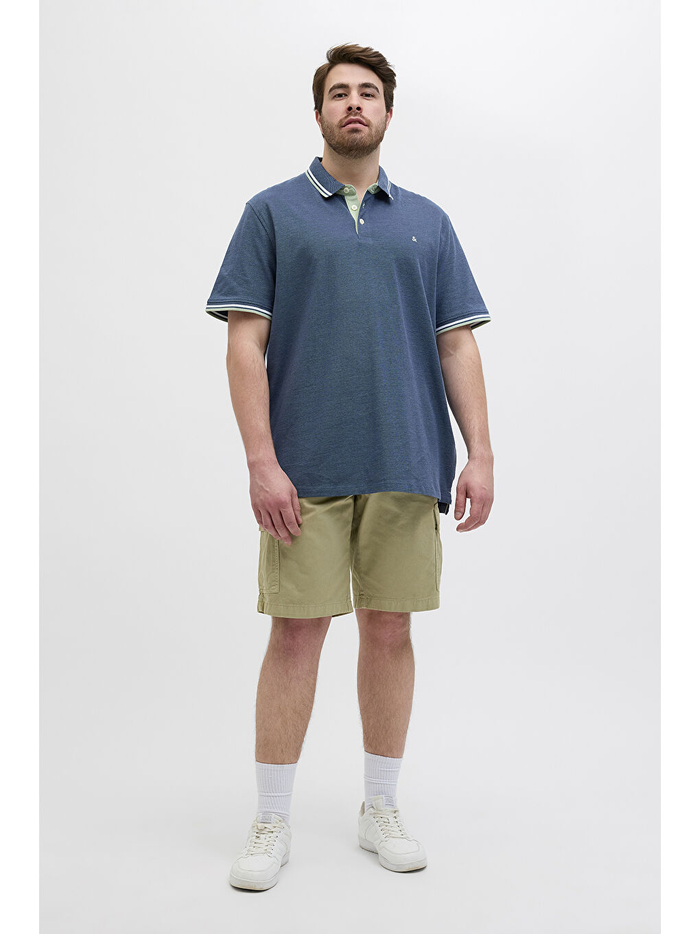 İndigo Plus Jjepaulos Logolu Pamuklu Büyük Beden Düğmeli Polo Yaka %100 Pamuk Tişört 12143859-1