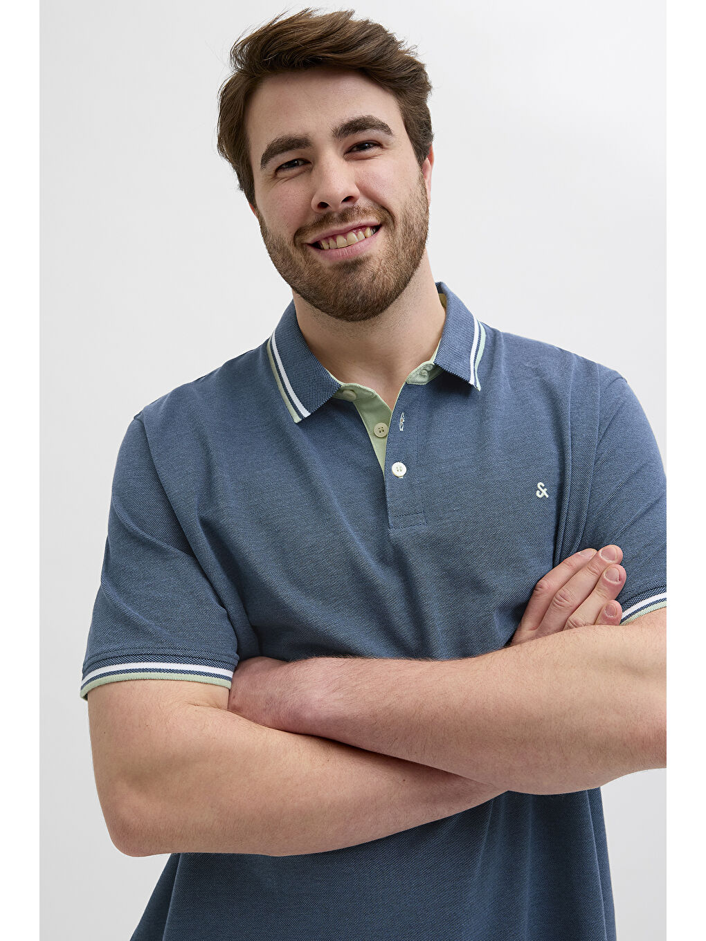 İndigo Plus Jjepaulos Logolu Pamuklu Büyük Beden Düğmeli Polo Yaka %100 Pamuk Tişört 12143859-3