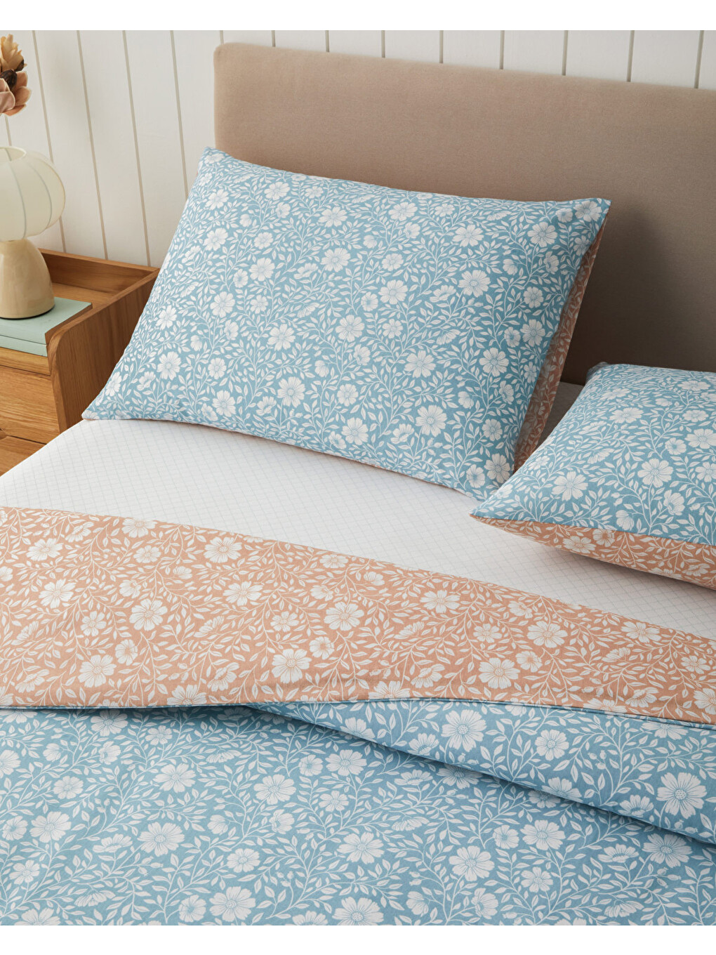 Floria Kolay Ütülenir Çarşaflı Çift Kişilik Nevresim Takımı 200x220 Cm Mavi-turuncu-3