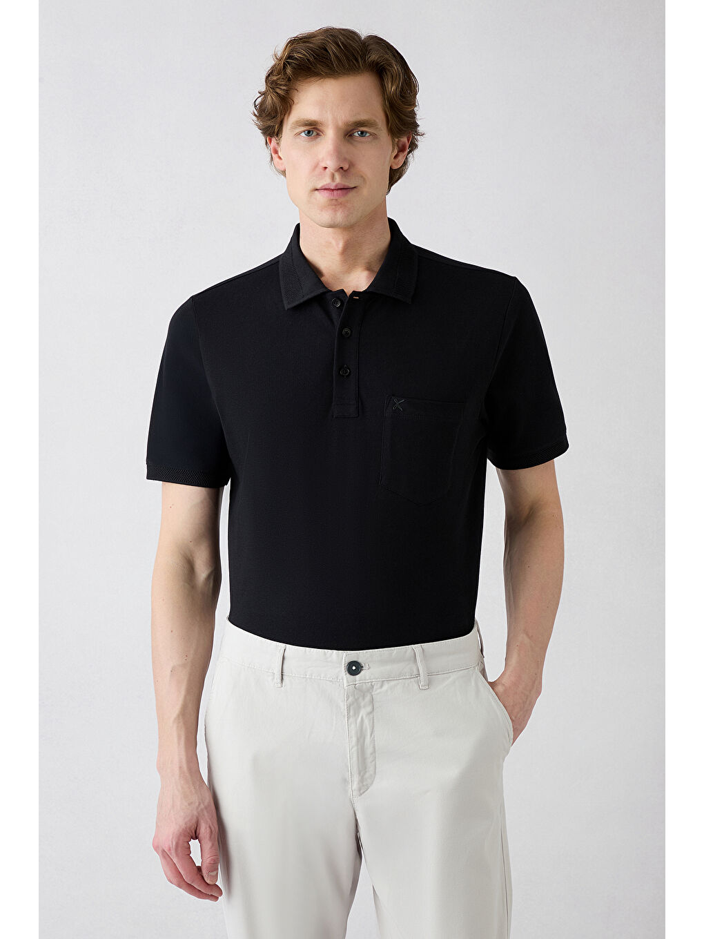 Siyah Regular Fit Polo Yaka Pamuk Tshirt