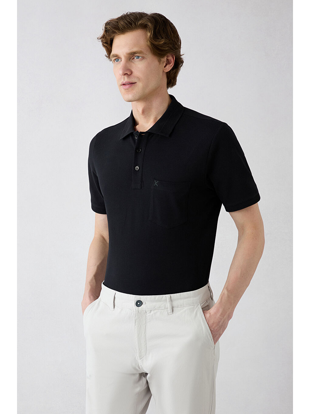 Siyah Regular Fit Polo Yaka Pamuk Tshirt-1