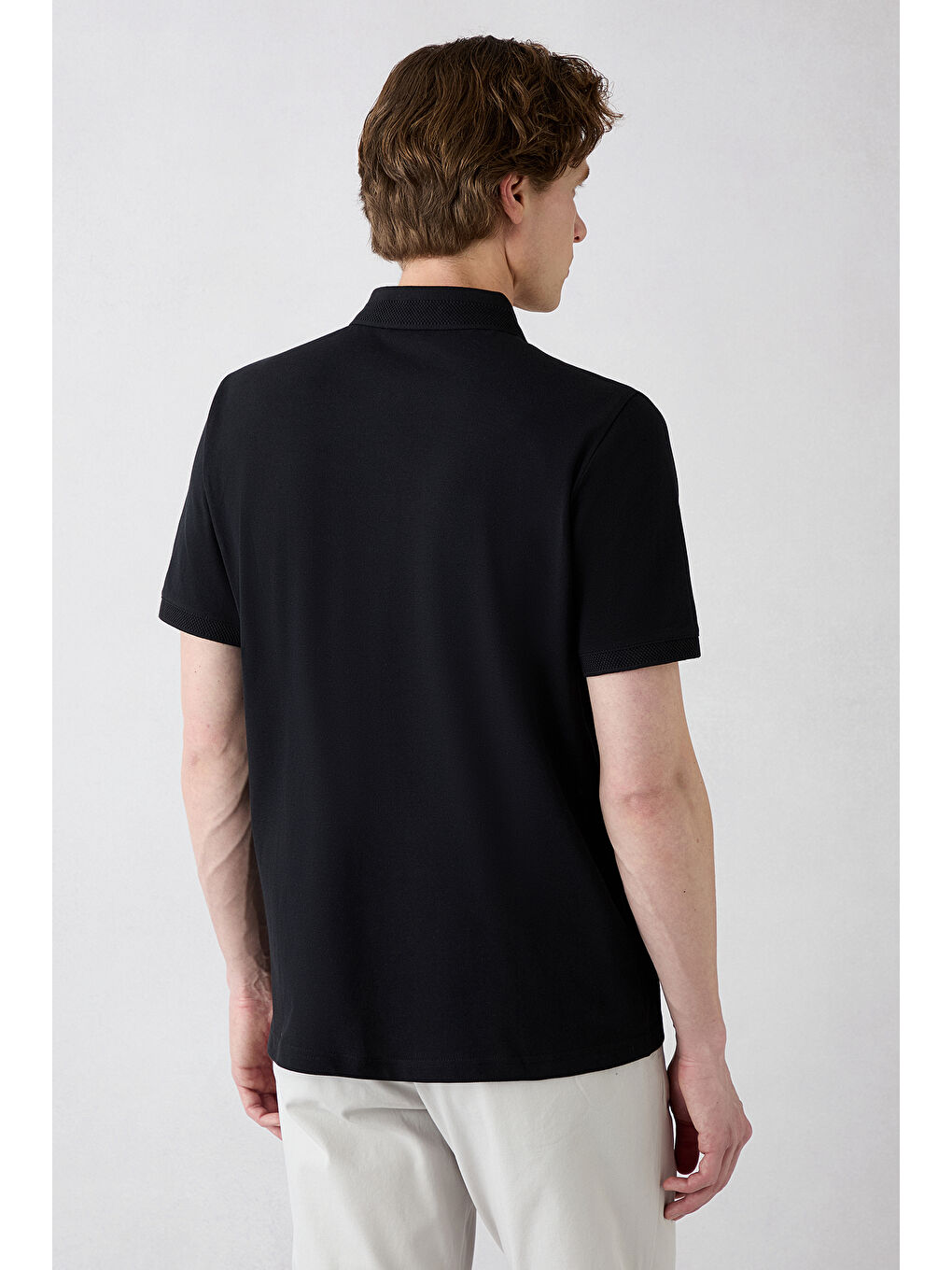 Siyah Regular Fit Polo Yaka Pamuk Tshirt-4