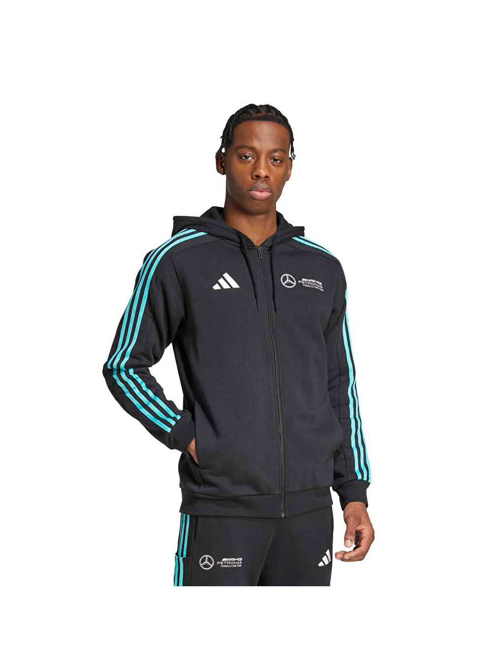 Mercedes DNA Erkek Siyah Kapüşonlu Fermuarlı Sweatshirt-2