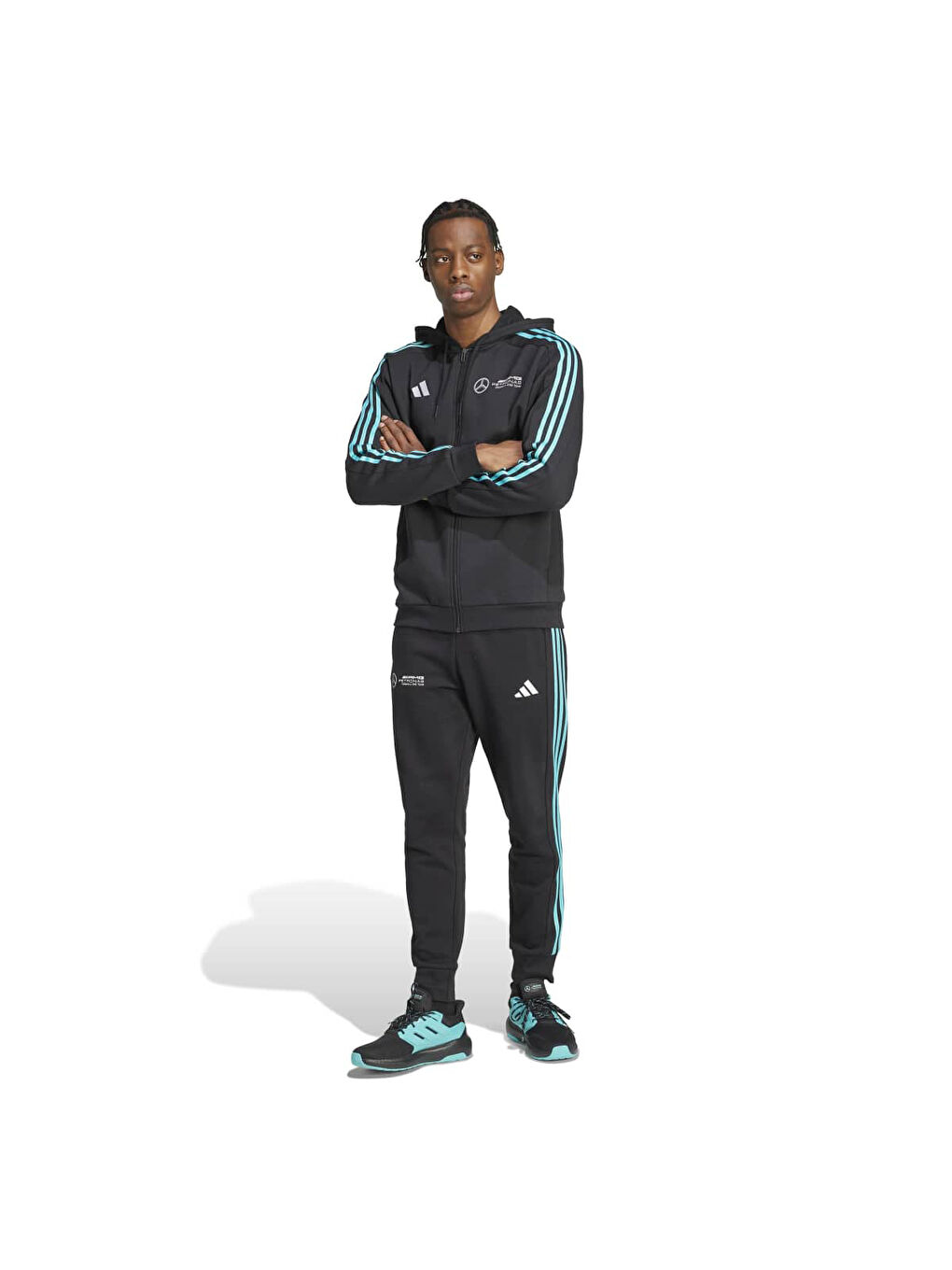 Mercedes DNA Erkek Siyah Kapüşonlu Fermuarlı Sweatshirt-3