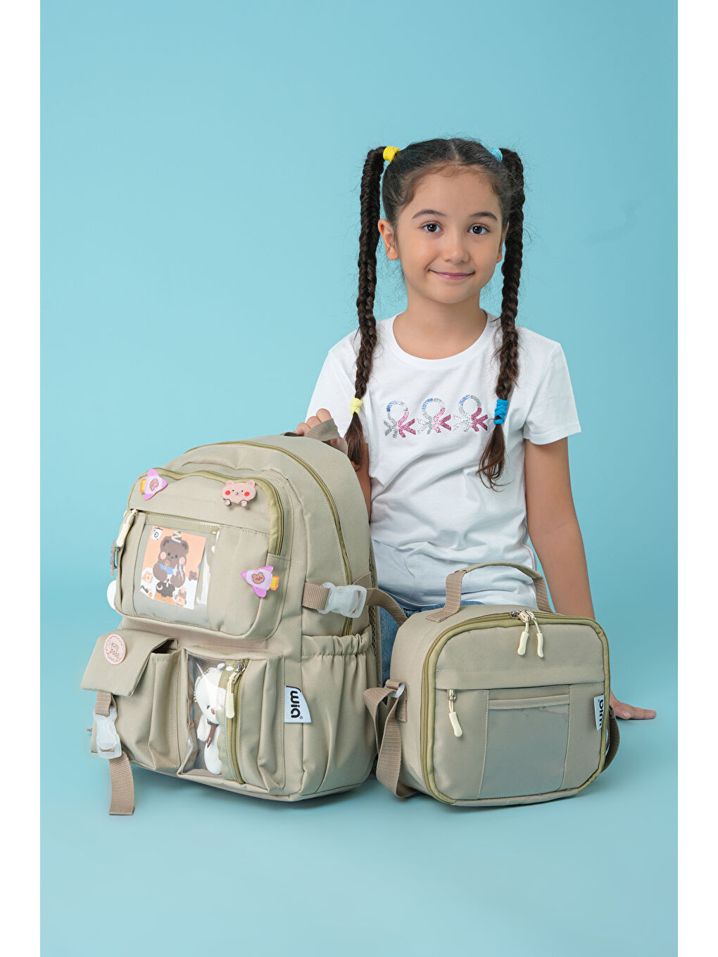 Kawaii Kore Tarzı Ayıcıklı İlkokul ve Beslenme Çantası-6