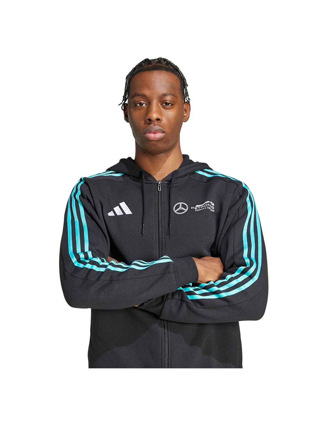 Mercedes DNA Erkek Siyah Kapüşonlu Fermuarlı Sweatshirt-4