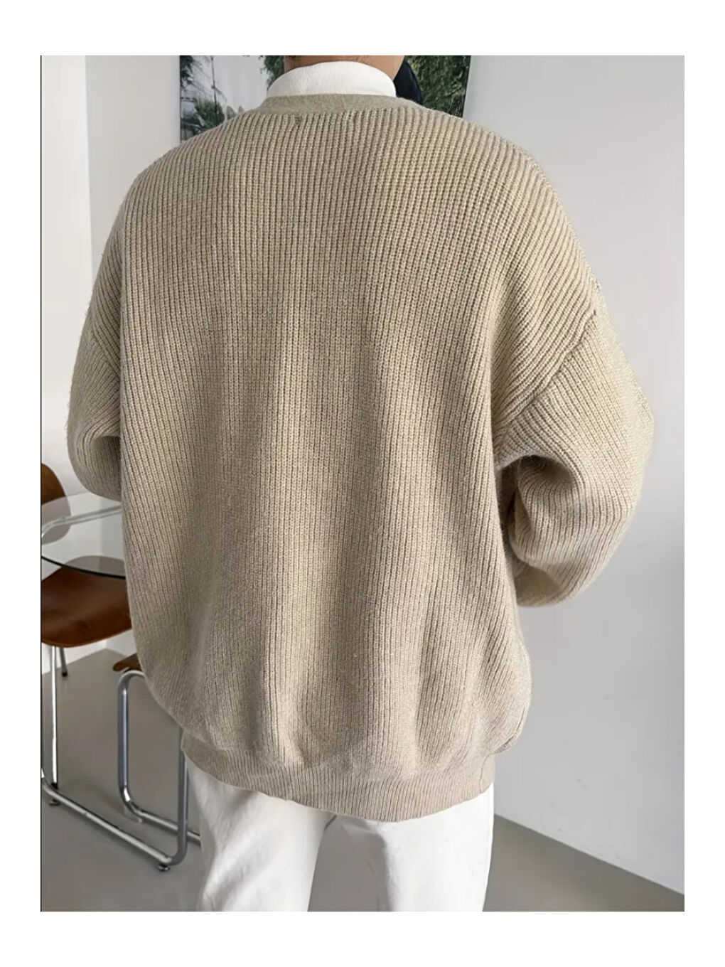 Bej Erkek Regular Fit Düğmeli V Yaka Triko Hırka-1