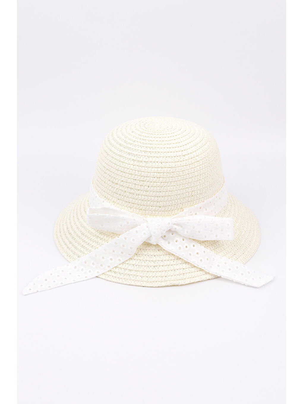 Ekru Krem  Fistolu Kız Çocuk Hasır Şapka