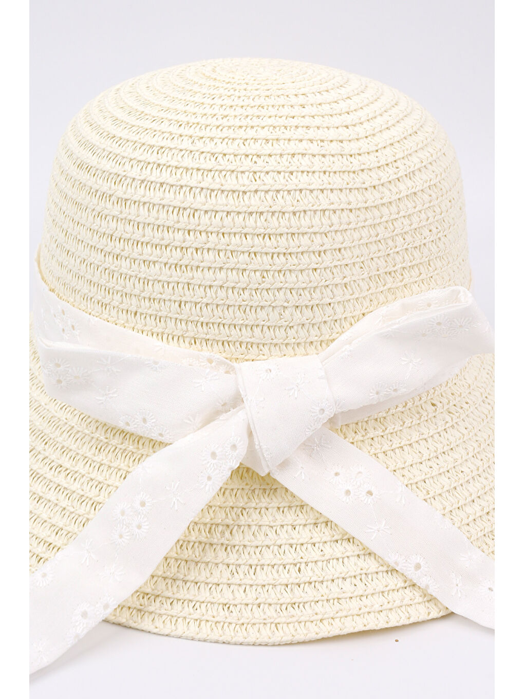 Ekru Krem  Fistolu Kız Çocuk Hasır Şapka-2