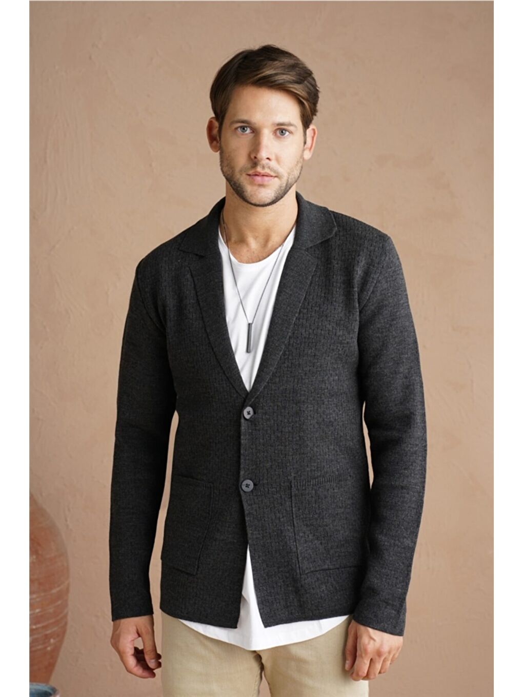 Erkek Antrasit Şal Yaka Çelik Örgü Ceket Hırka-hrkckt1824r04s