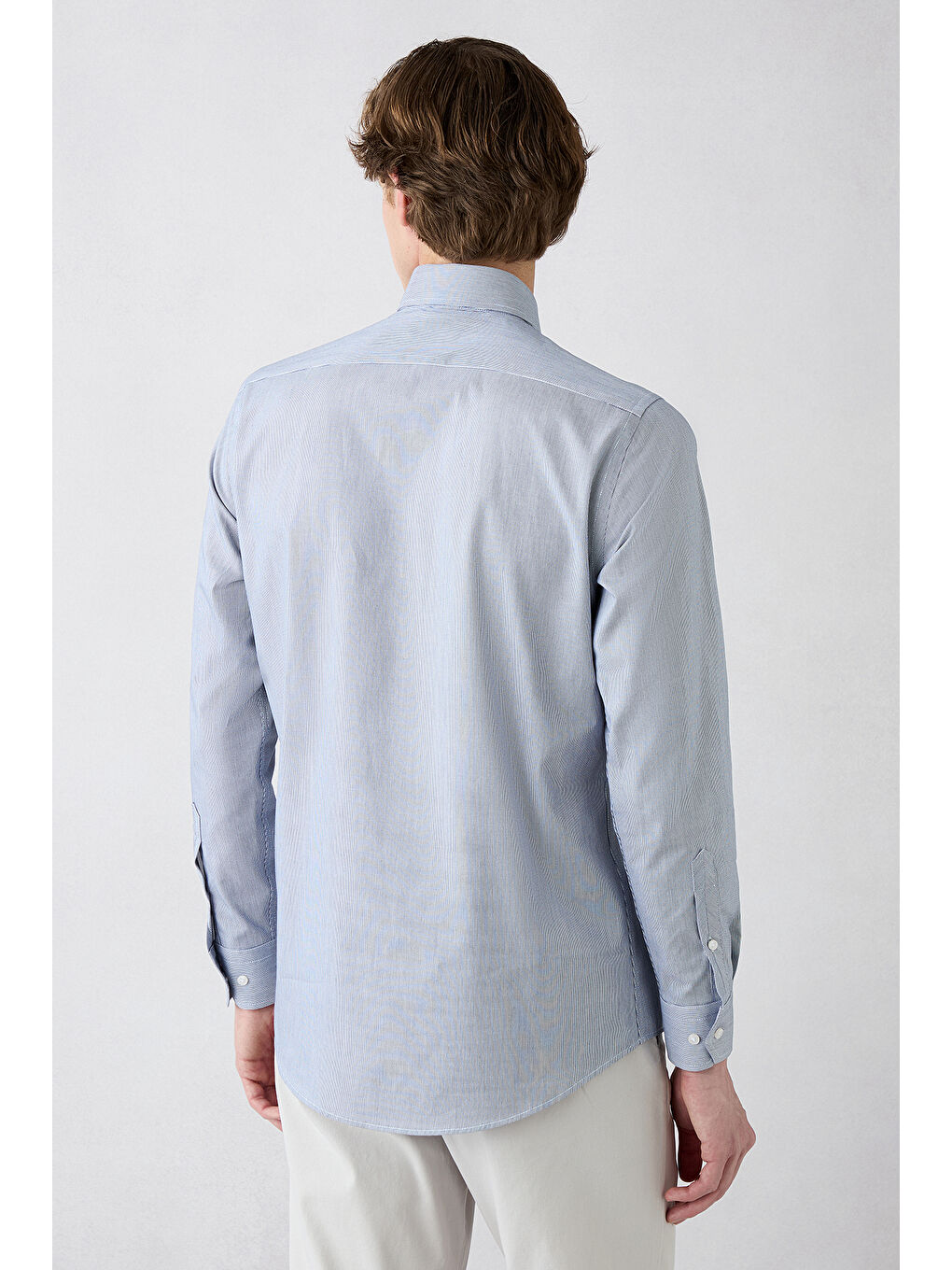 Lacivert Uzun Kol Çizgili Slim Fit Gömlek-1