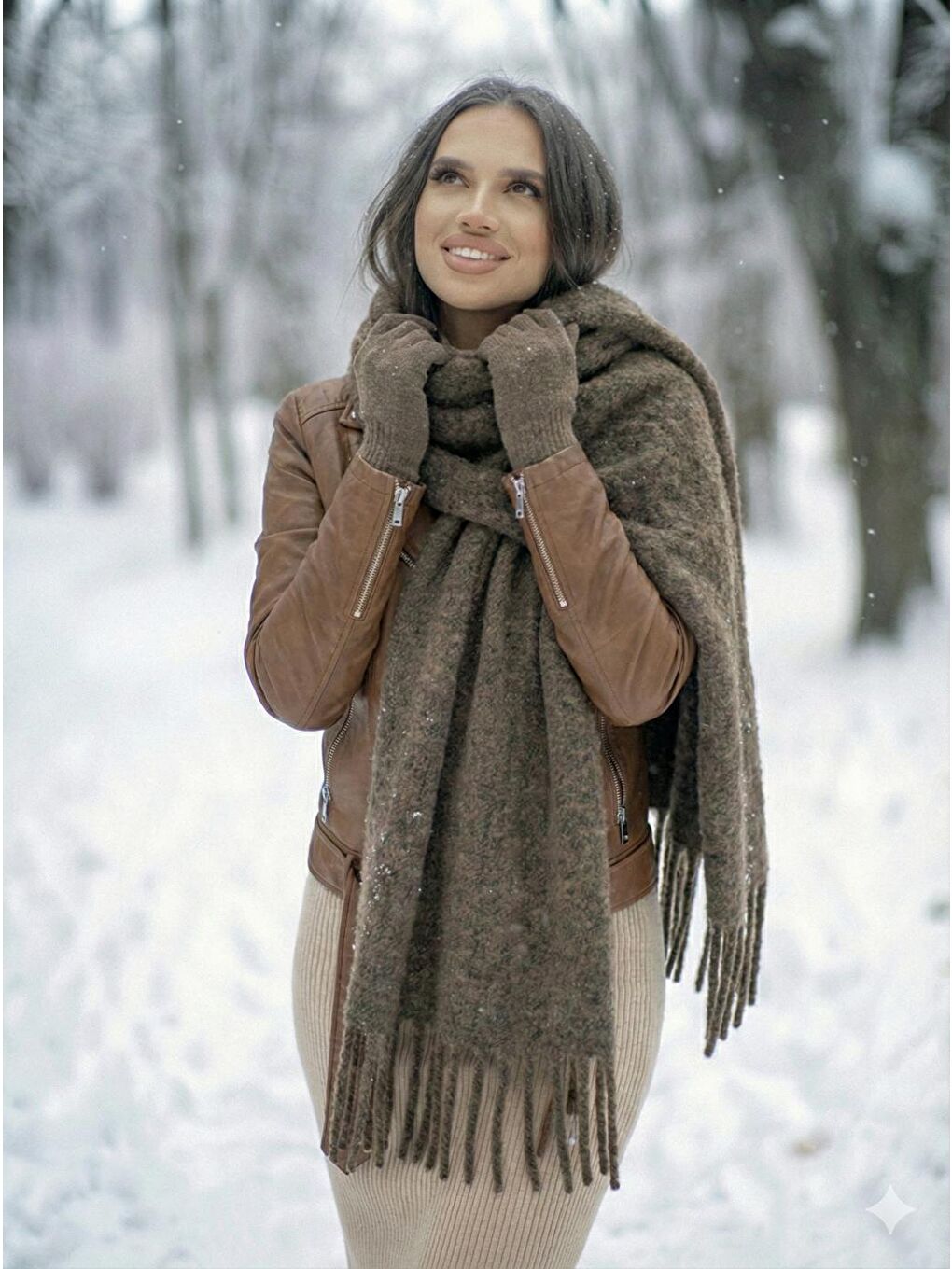 Bej Vizon Püsküllü Atkı – Şal Ve Geniş Yapı, Soğuk Hava Için Ideal Sal1296-3