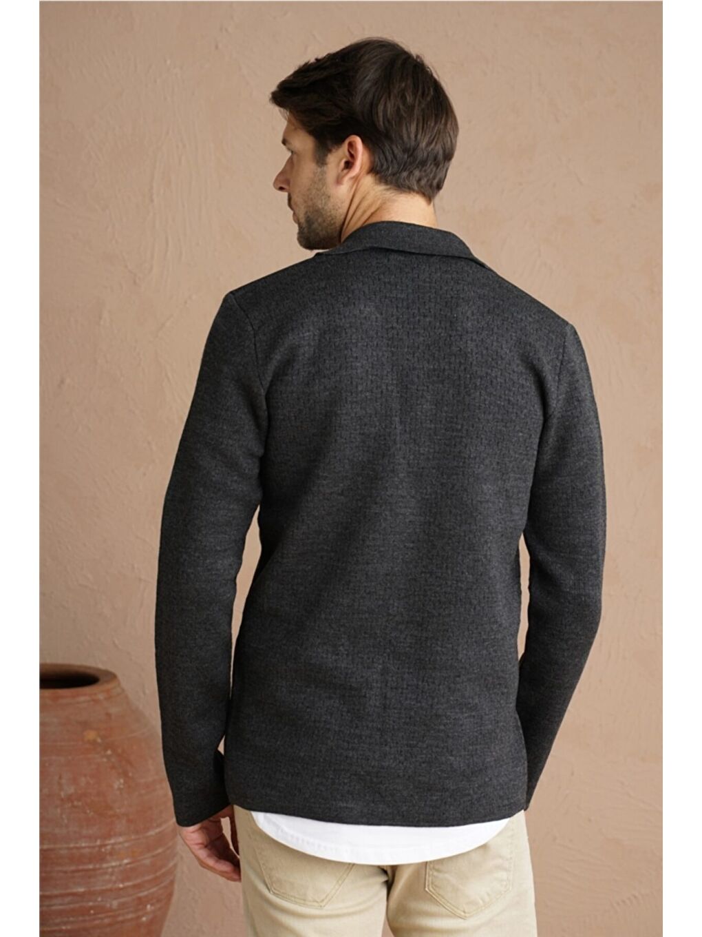 Erkek Antrasit Şal Yaka Çelik Örgü Ceket Hırka-hrkckt1824r04s-2