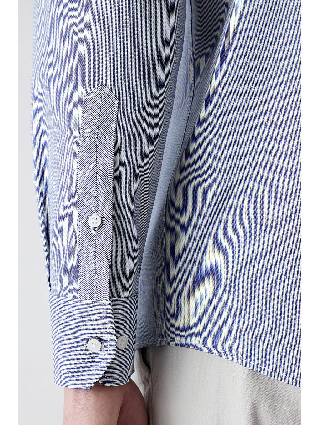 Lacivert Uzun Kol Çizgili Slim Fit Gömlek-2