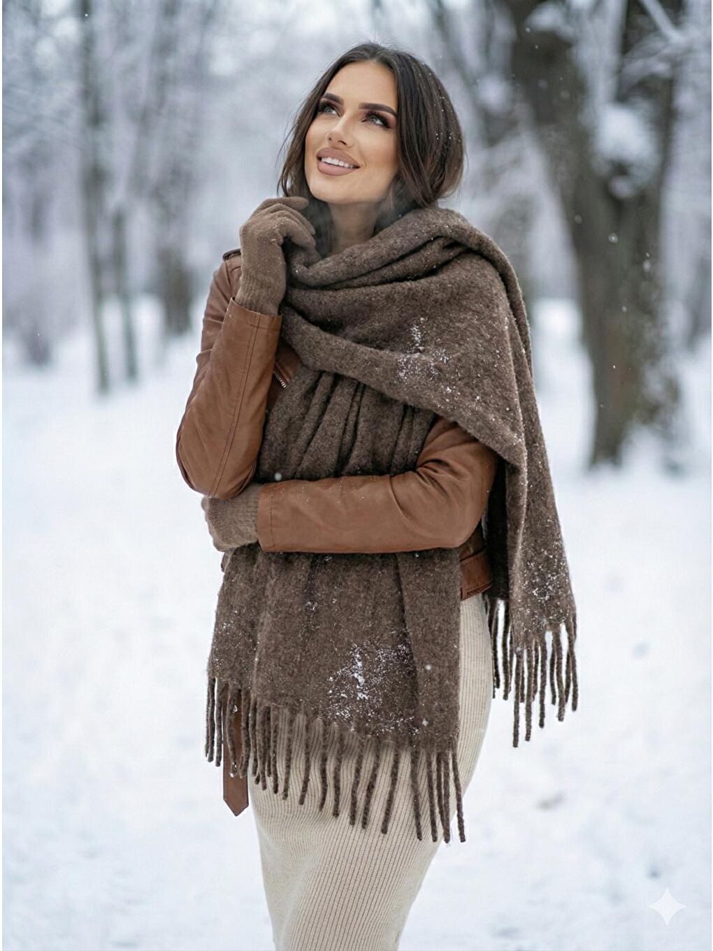 Bej Vizon Püsküllü Atkı – Şal Ve Geniş Yapı, Soğuk Hava Için Ideal Sal1296-5