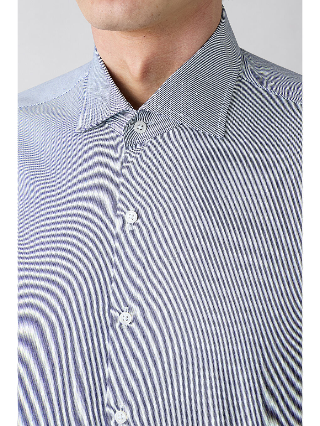 Lacivert Uzun Kol Çizgili Slim Fit Gömlek-3