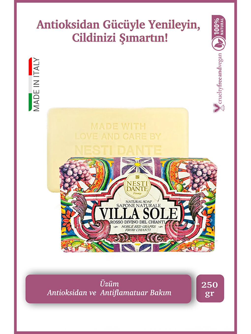 Villa Sole Rosso Divino Del Chianti Katı Sabun 250gr | Antioksidan l Üzüm Özü