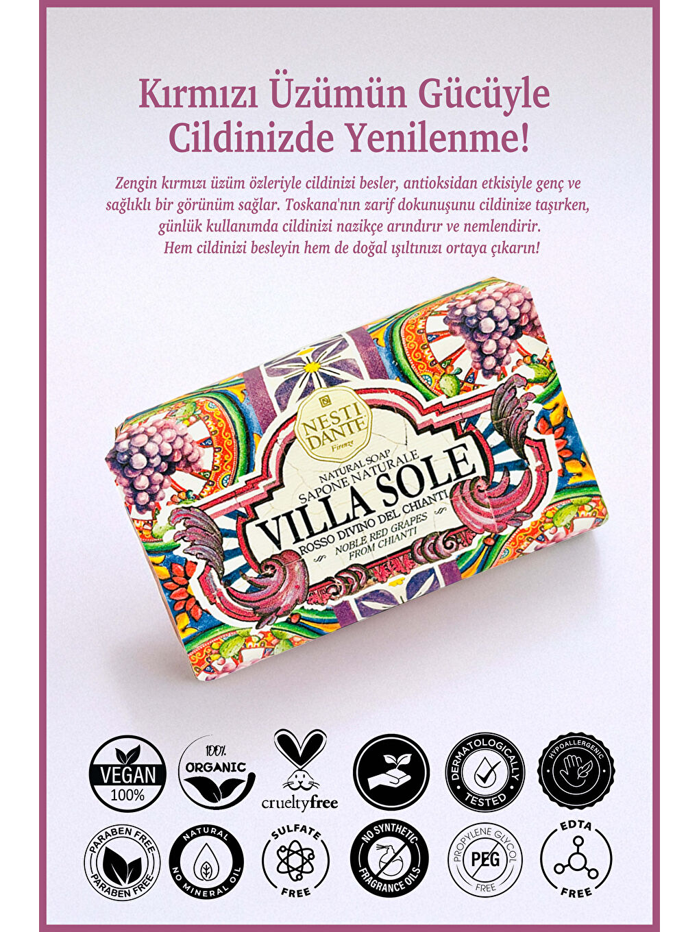 Villa Sole Rosso Divino Del Chianti Katı Sabun 250gr | Antioksidan l Üzüm Özü-1