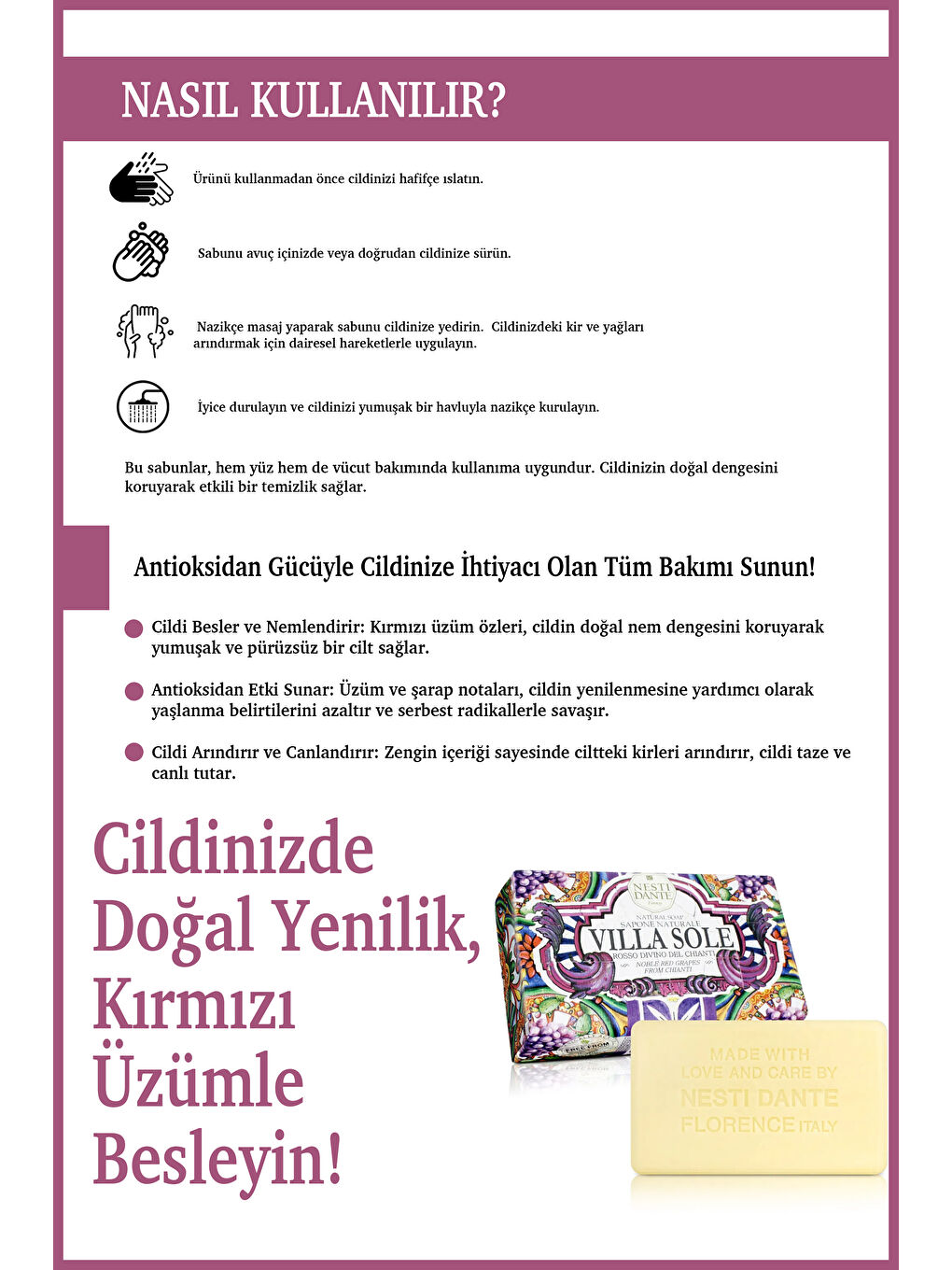 Villa Sole Rosso Divino Del Chianti Katı Sabun 250gr | Antioksidan l Üzüm Özü-3